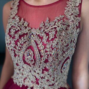 Burgundy/Maroon May Queen Couture Dress, Size 6